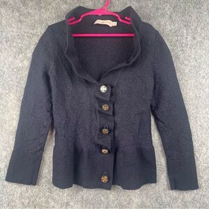 Tory Burch Girls size medium 10/12 100% Merino‎ wool navy blue cardigan